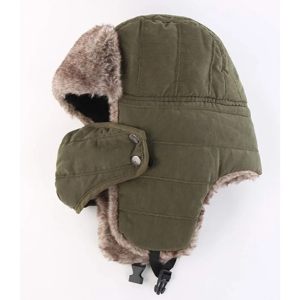 Men's Army Green Trooper Trapper Hat Warm Winter Hunting Cap w/ Removable Mask